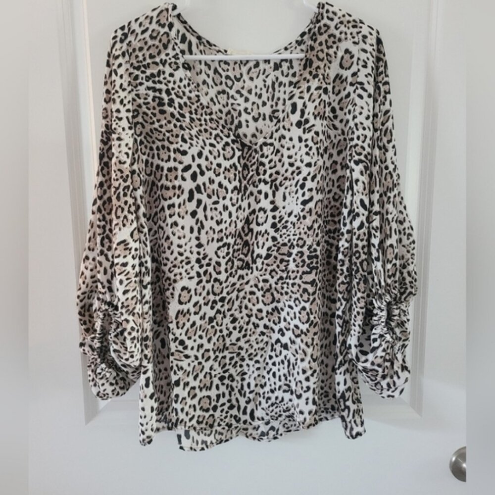 Eesome Tan Leopard Blouse Top